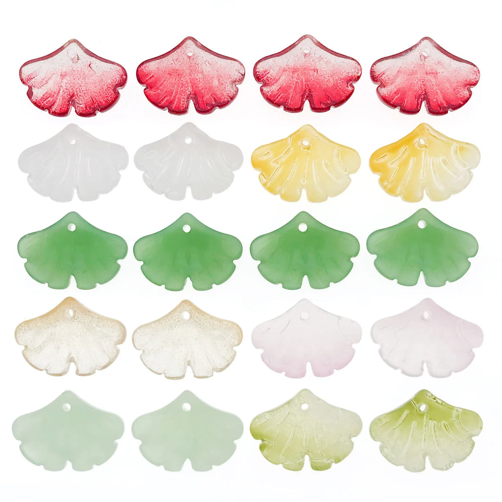 Glass Ginkgo Leaf Drilled Charm Pendant Beads for Hairpin Necklace Jewelry Making