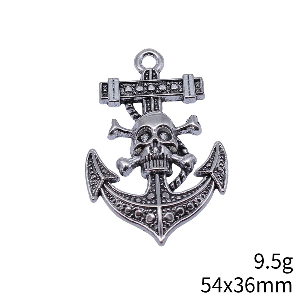 54x36mm 9.5g Multicolor Zinc Alloy Anchor Skull Charm Pendant for DIY Gothic Necklace Jewelry Making