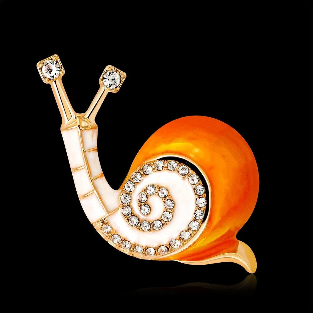 Cute Orange Enamel Snail Brooch With Rhinestone Zircon Shell, Alloy Lapel Pin Corsage Gift For Women