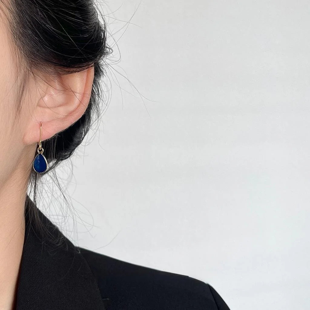 14K Gold Plated Copper Teardrop Drop Earrings Minimalist Haze Blue Fashion Jewelry for Women