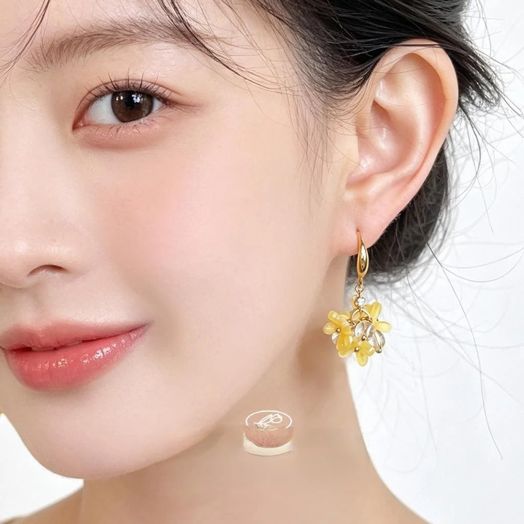Summer Yellow Resin Flower Drop Earrings Handmade Niche Geometric Sweet Style Jewelry