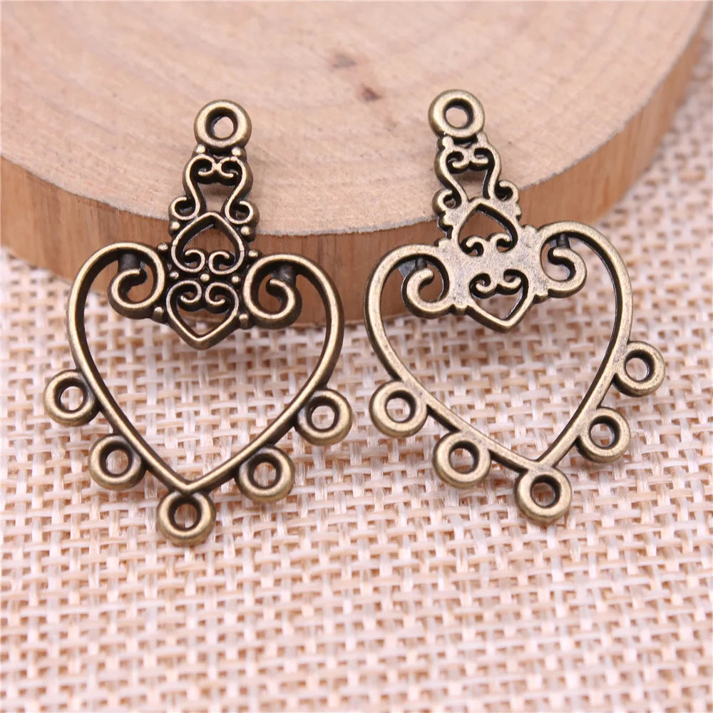 30x21mm 1.9g Multicolor Zinc Alloy Heart Earring Connector Charms for DIY Earrings Jewelry Making