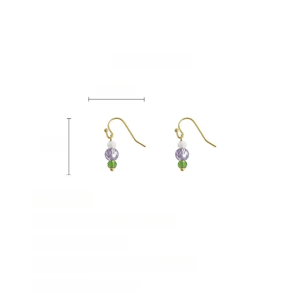 Lavender Purple Glass Crystal Geometric Drop Earrings Handmade Minimalist Niche Style