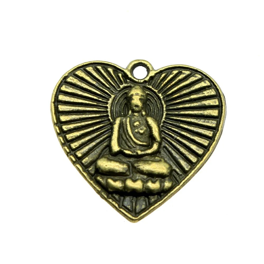 23x24mm 3.7g Antique Bronze Zinc Alloy Buddha Heart Charm Pendant for Necklace Bracelet Making