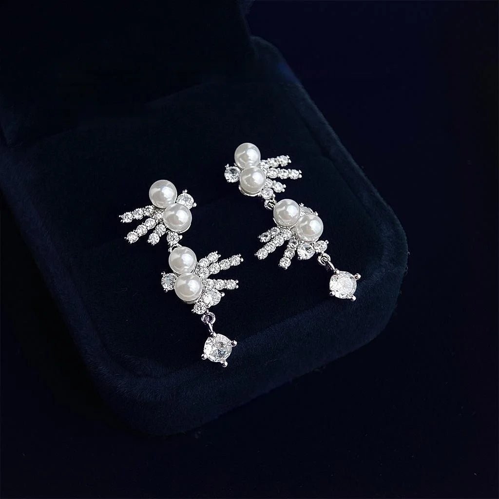 Light Luxury Copper Zircon Teardrop Geometric Irregular Tassel Drop Earrings For Women