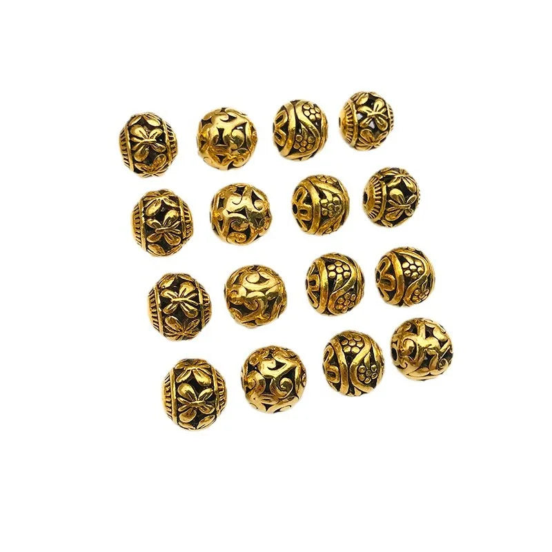 Antique Gold Zinc Alloy Round Butterfly Flower Spacer Beads for DIY Bracelet Jewelry Making
