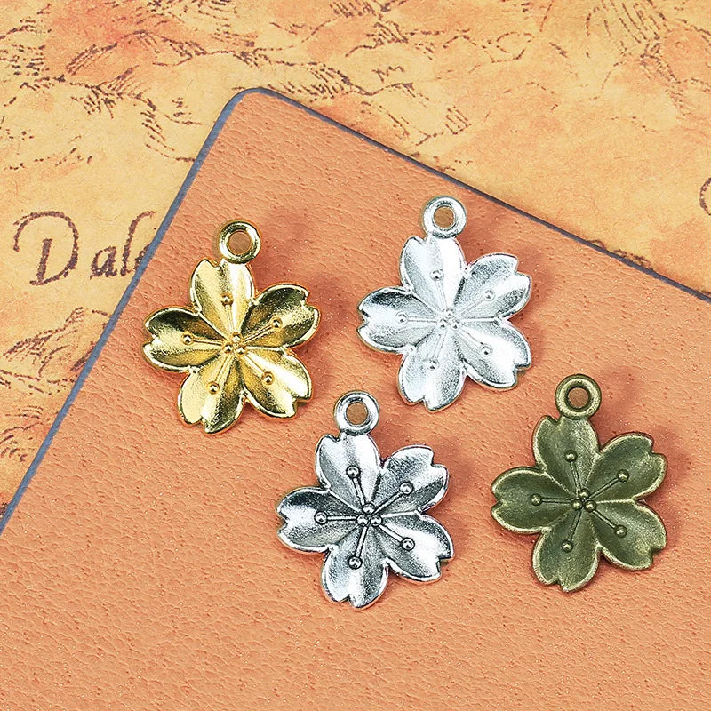 17MM Zinc Alloy Five Petal Flower Charm Pendant for DIY Necklace Bracelet Jewelry Making