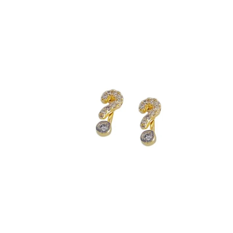 Mini Micro Pave Zircon Silver Plated Copper Question Mark Stud Earrings Cute Minimalist Jewelry