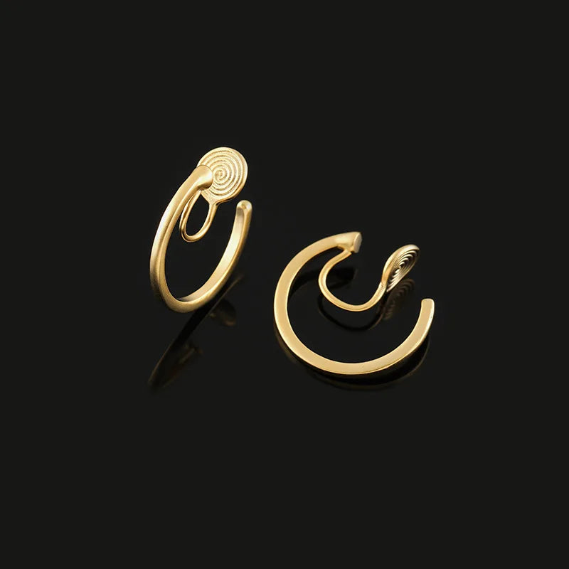 Elegant Gold Alloy Spiral Hoop Stud & Clip On No Piercing Minimalist Round Ear Cuff Earrings
