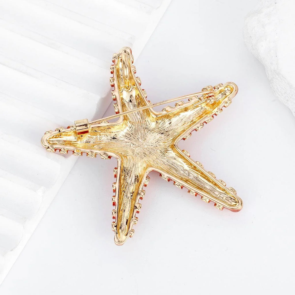 Elegant Blue Enamel Starfish Rhinestone Brooch, Luxury Ocean Lapel Pin Corsage Suit Accessory Gift
