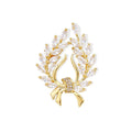 Luxury Gold Wheat Sheaf Zircon Brooch, Elegant Harvest Leaf Lapel Pin Corsage For Coat Suit Gift