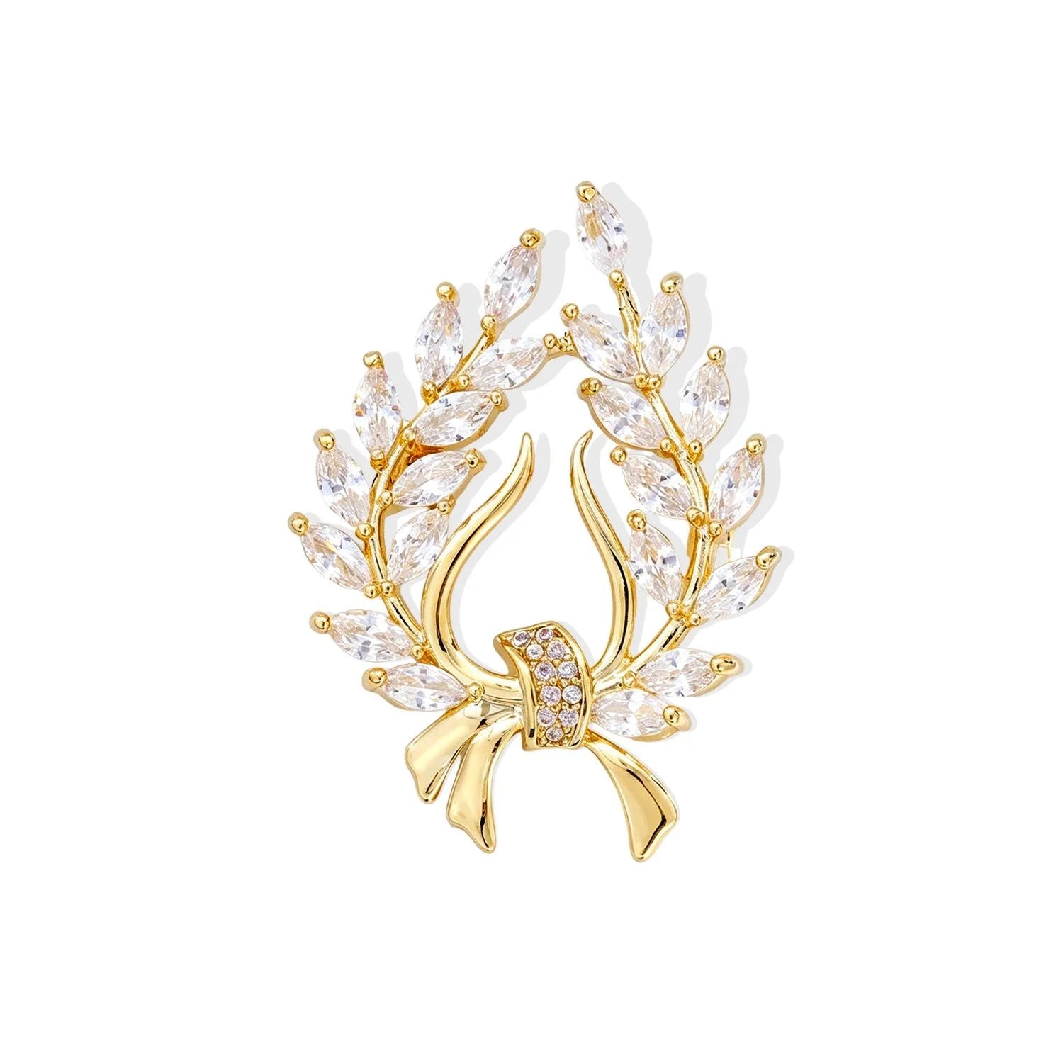 Luxury Gold Wheat Sheaf Zircon Brooch, Elegant Harvest Leaf Lapel Pin Corsage For Coat Suit Gift