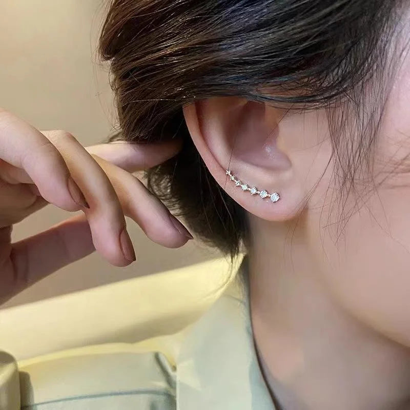 14K Gold Plated Copper Wave Line Zircon Drop Earrings Minimalist Geometric Elegant Jewelry