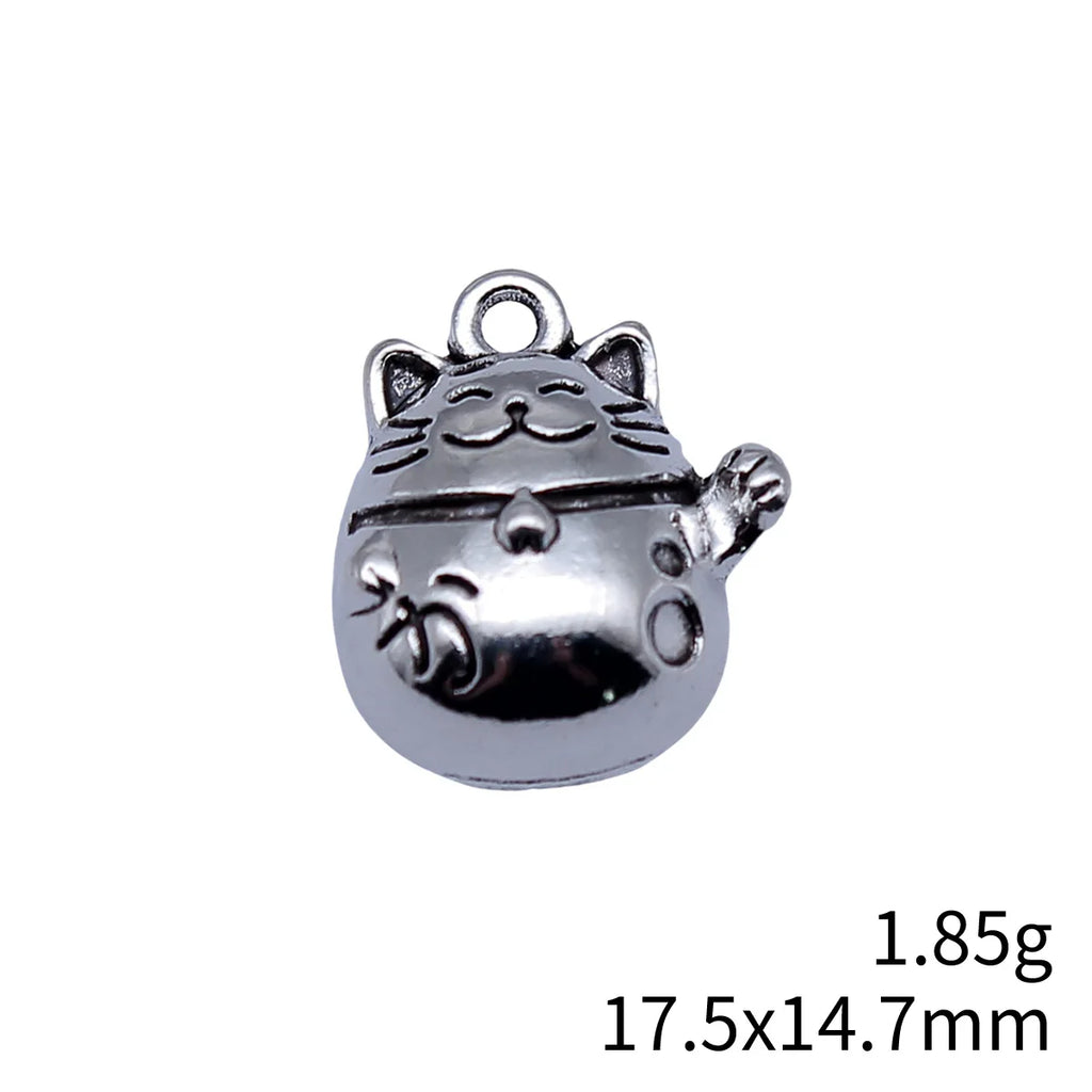 17.5x14.7mm 1.85g Antique Silver Zinc Alloy Lucky Cat Charm Pendant for DIY Necklace Bracelet Jewelry