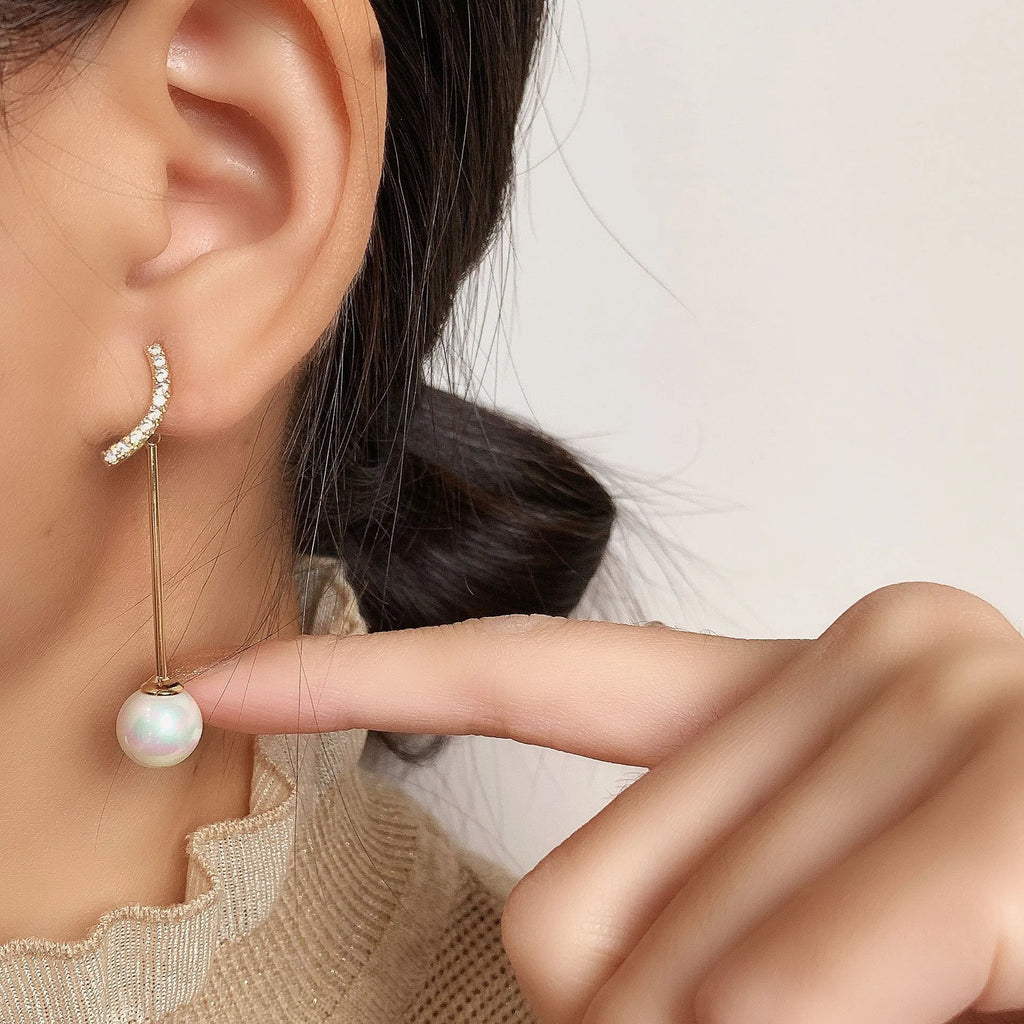Elegant Luxury Women Long Pearl Drop Spiral Zircon Alloy Stud & Clip On No Piercing Dangle Earrings