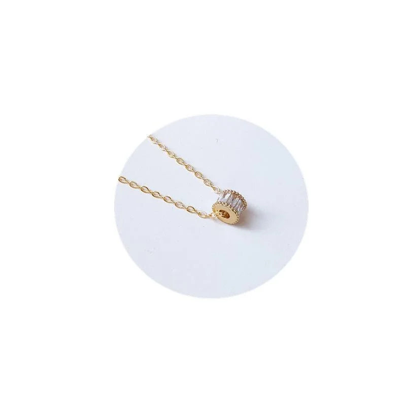 14K Gold Plated Copper Zirconia Micro Pave Slim Waist Pendant Clavicle Necklace Korean Style