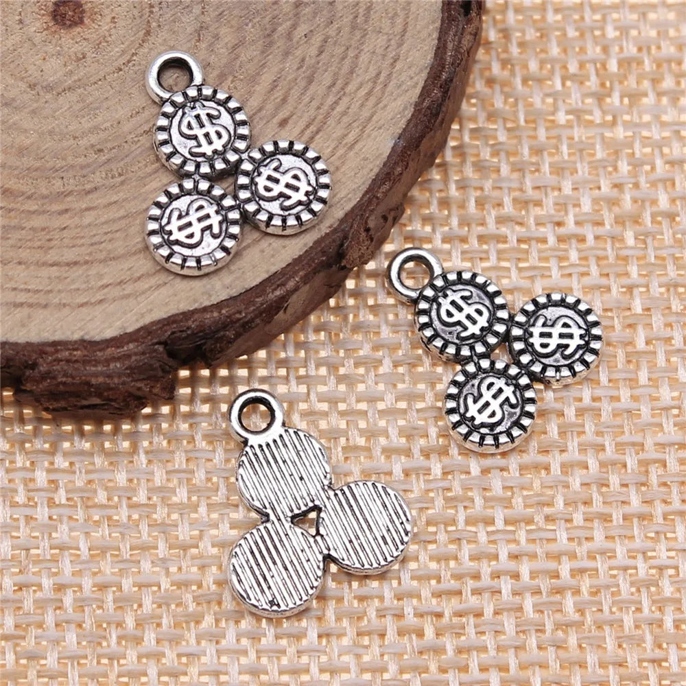 15x13mm 1g Antique Silver Zinc Alloy Dollar Chip Charm Pendant for DIY Bracelet Necklace Making