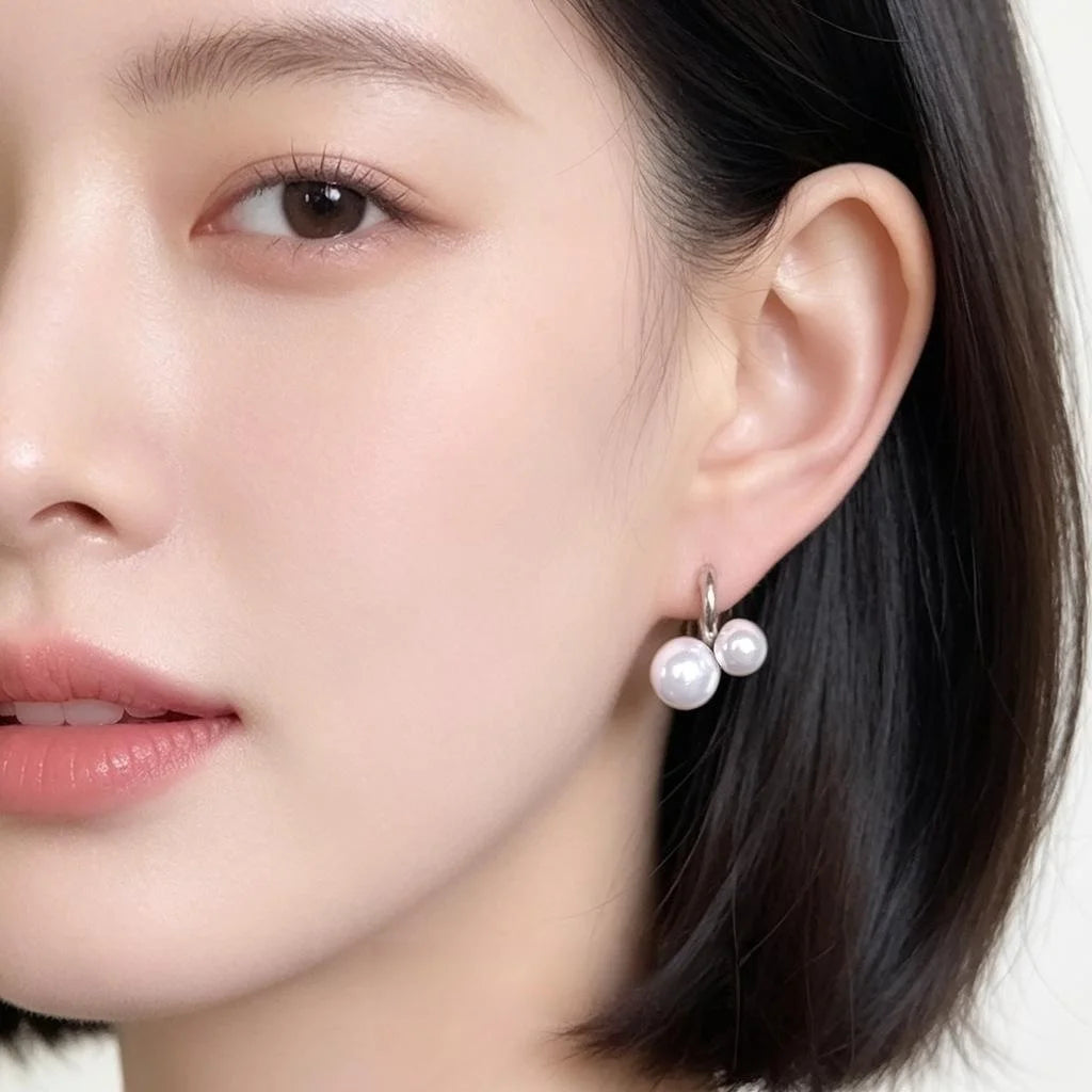 Light Luxury Copper Glass Pearl Drop Earrings Round Geometric Daily Commuter Jewelry