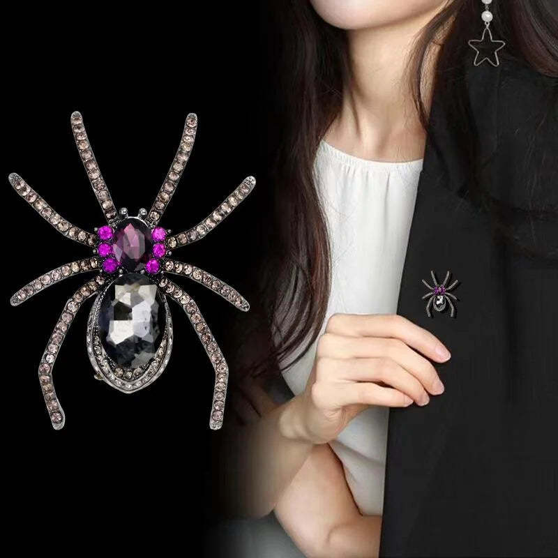 Luxury Blue Rhinestone Spider Brooch In Alloy, Halloween Animal Lapel Pin Corsage Suit Accessory Gift