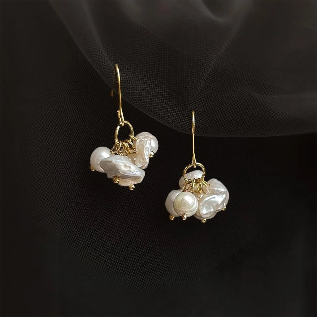 Natural Freshwater Pearl Drop Earrings Handmade Irregular Charm Vintage Style Jewelry
