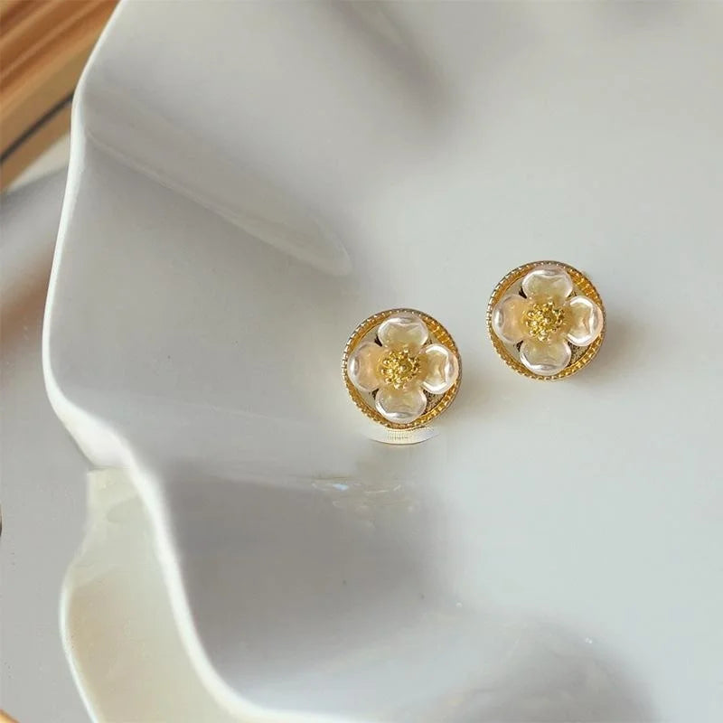14K Plated Copper Flower Stud Earrings, Minimalist Fashion Jewelry