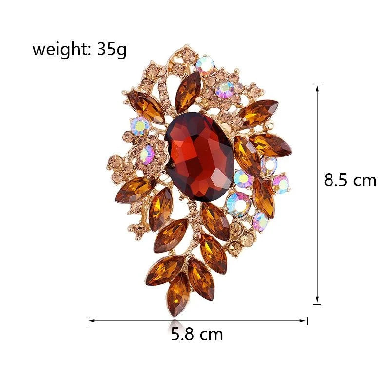 Luxury Crystal Glass Rhinestone Floral Leaf Brooch, Elegant Silver Alloy Lapel Pin Corsage Suit Accessory