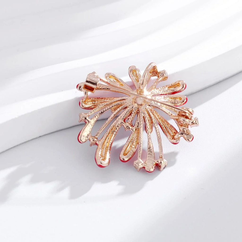 Luxury Fireworks Flower Brooch With Enamel Drops And Rhinestones, Elegant Lapel Pin Corsage Suit Accessory Gift