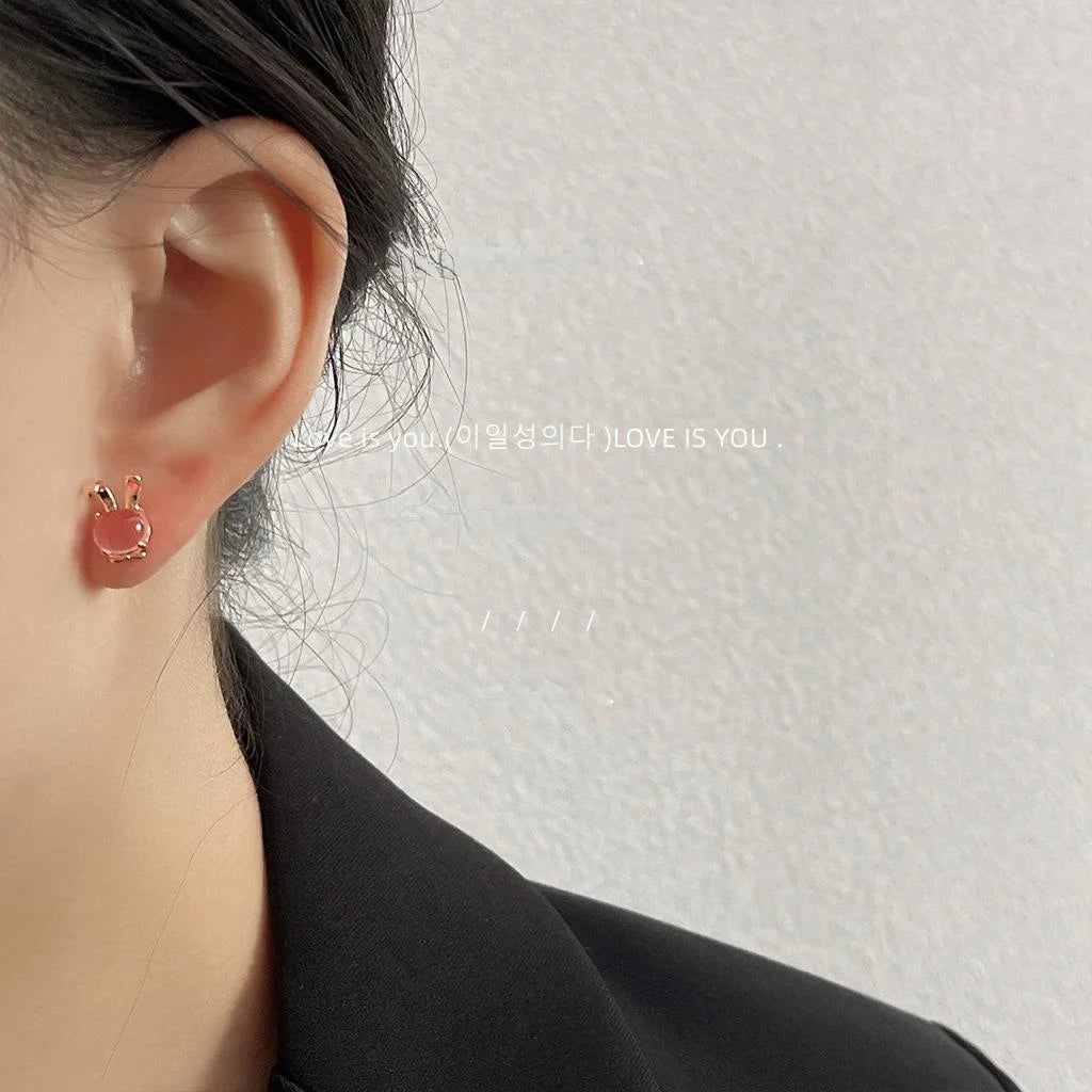 Cute Rabbit Stud Earrings Rose Gold Plated Copper Animal Style