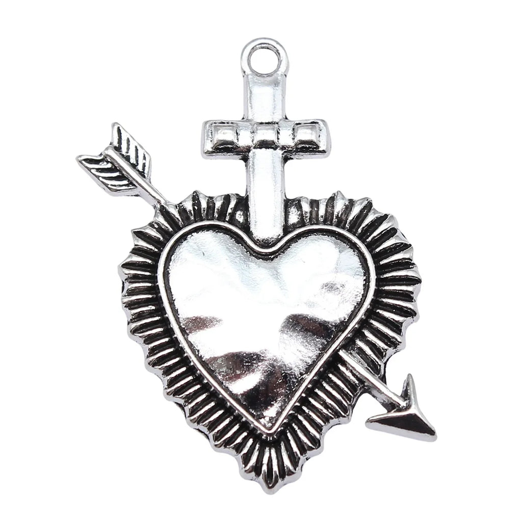 39x23mm 5.1g Antique Silver Zinc Alloy Gothic Cross Arrow Heart Charm Pendant for DIY Jewelry Making