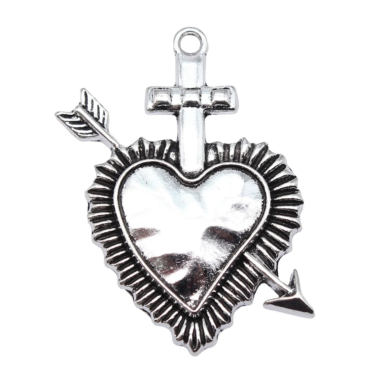 39x23mm 5.1g Antique Silver Zinc Alloy Gothic Cross Arrow Heart Charm Pendant for DIY Jewelry Making