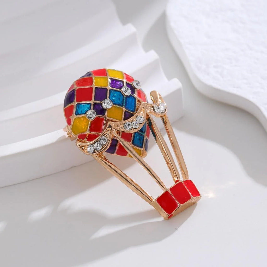 Cute Colorful Enamel Hot Air Balloon Brooch With Rhinestones, Rose Gold Alloy Women's Lapel Pin Gift