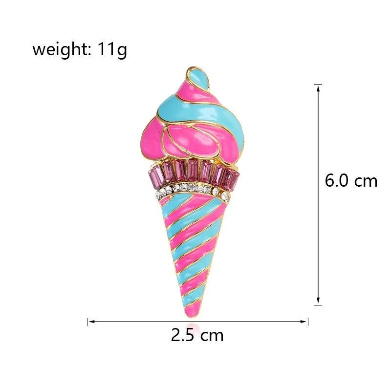 Cute Enamel Ice Cream Cone Brooch With Rhinestone Accents, Colorful Alloy Lapel Pin Corsage Gift