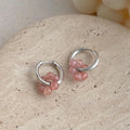 Handmade Strawberry Quartz Chalcedony Geometric Round Drop Earrings Niche Designer Style