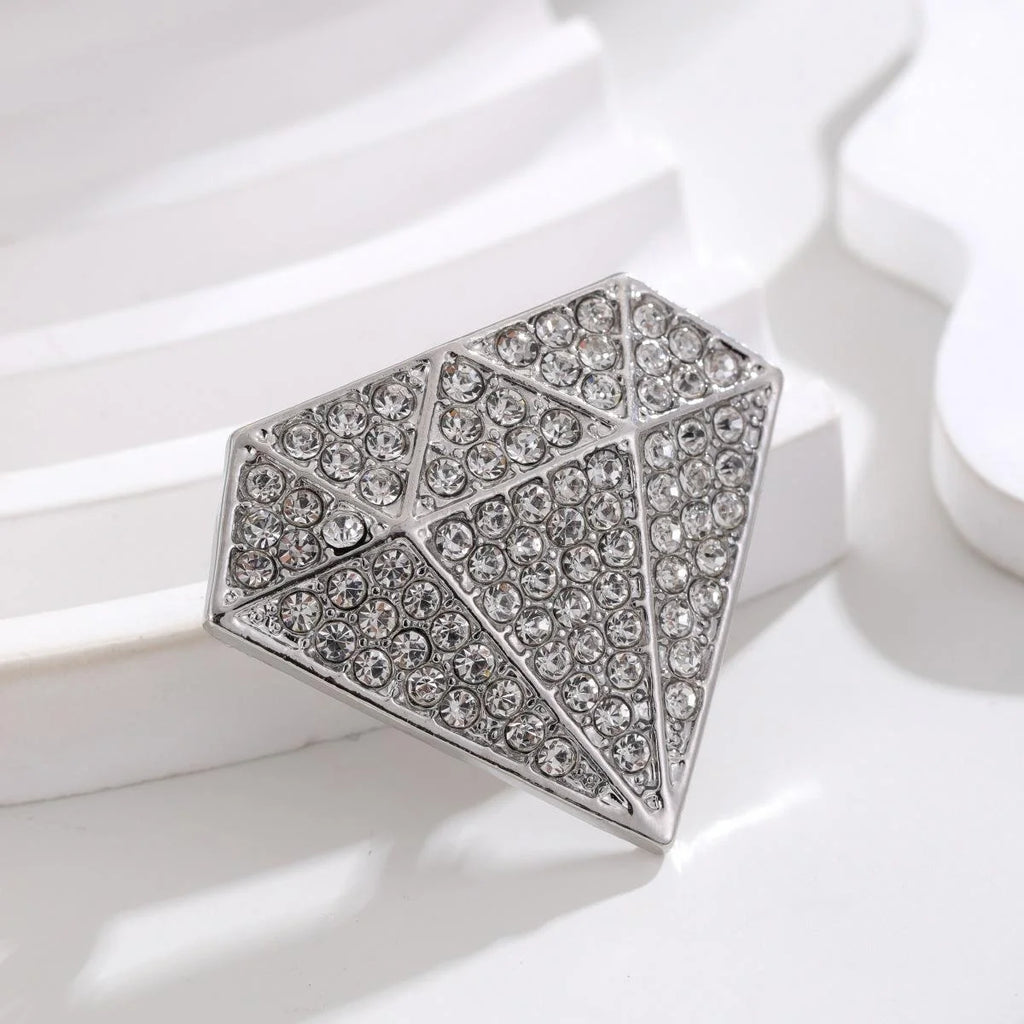 Luxury Geometric Diamond Shape Rhinestone Alloy Brooch, Sparkling Women's Lapel Pin Corsage Suit Accessory