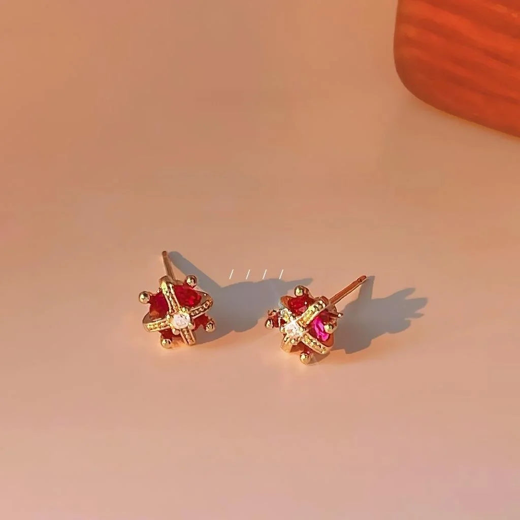 Mini Zircon Crown Stud Earrings 14K Gold Plated Copper Cute Simple Trendy Ear Jewelry