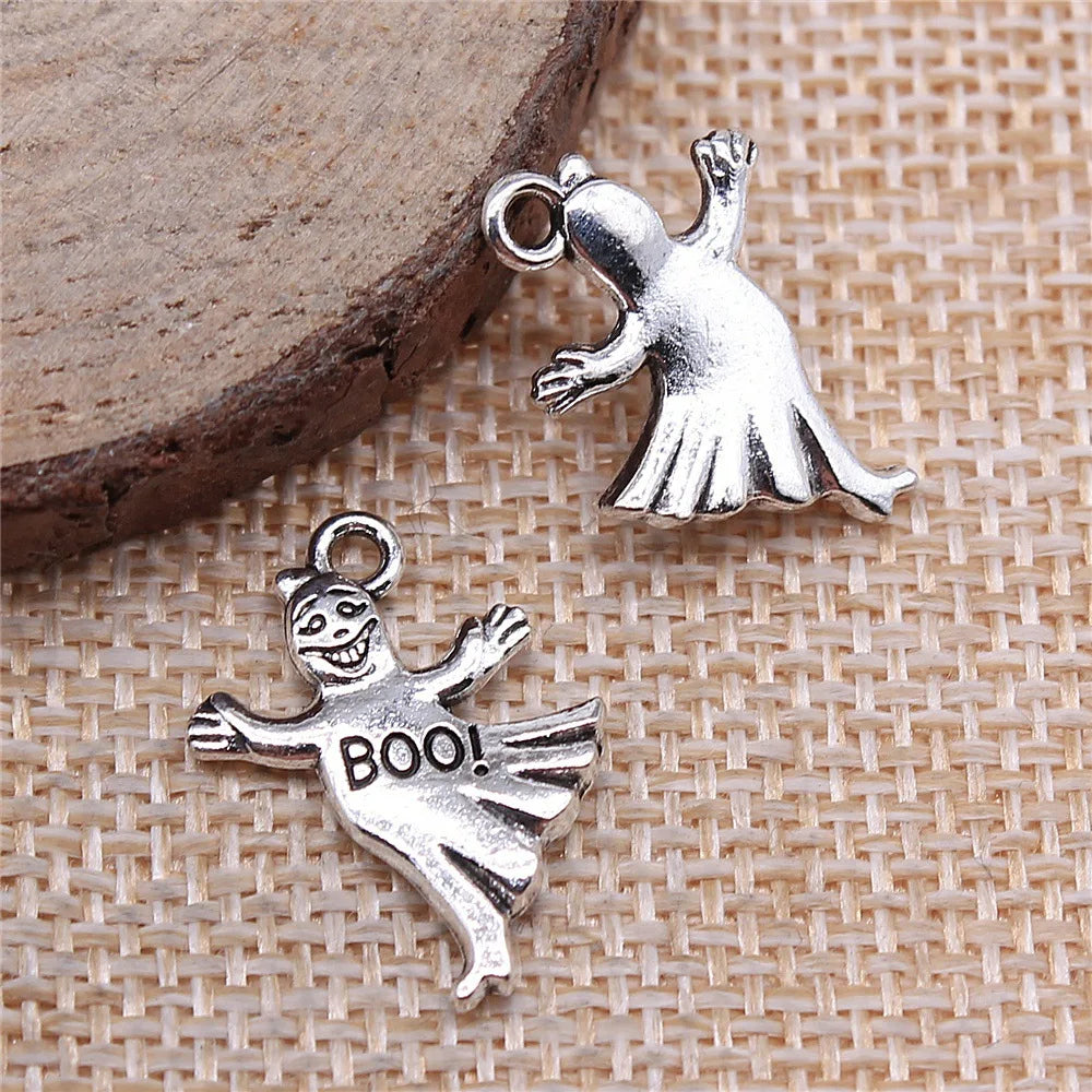 15x20mm 1.5g Antique Silver Zinc Alloy BOO Ghost Charm Pendant for DIY Jewelry Making and Accessories