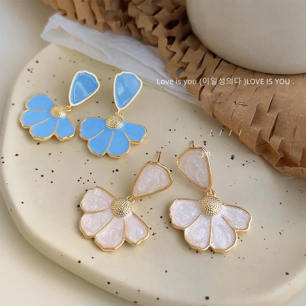 14K Gold Plated Copper Daisy Enamel Drop Earrings, Sweet Summer Vacation Floral Jewelry