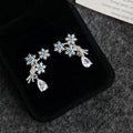 Original Snowflake Aquamarine Zircon Copper Drop Earrings Designer Floral Geometric Style