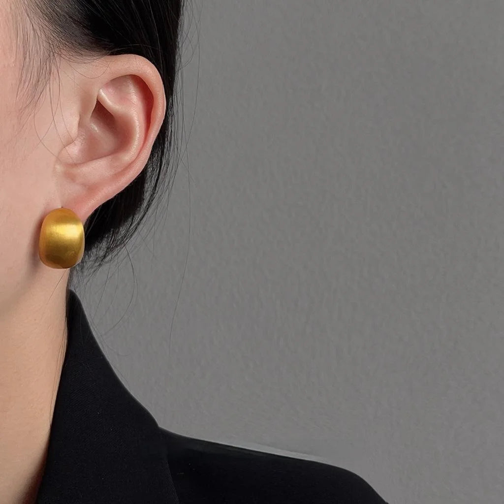 Brushed Texture 14K Plated Copper Oval U Shape Stud Earrings Elegant Minimalist Jewelry