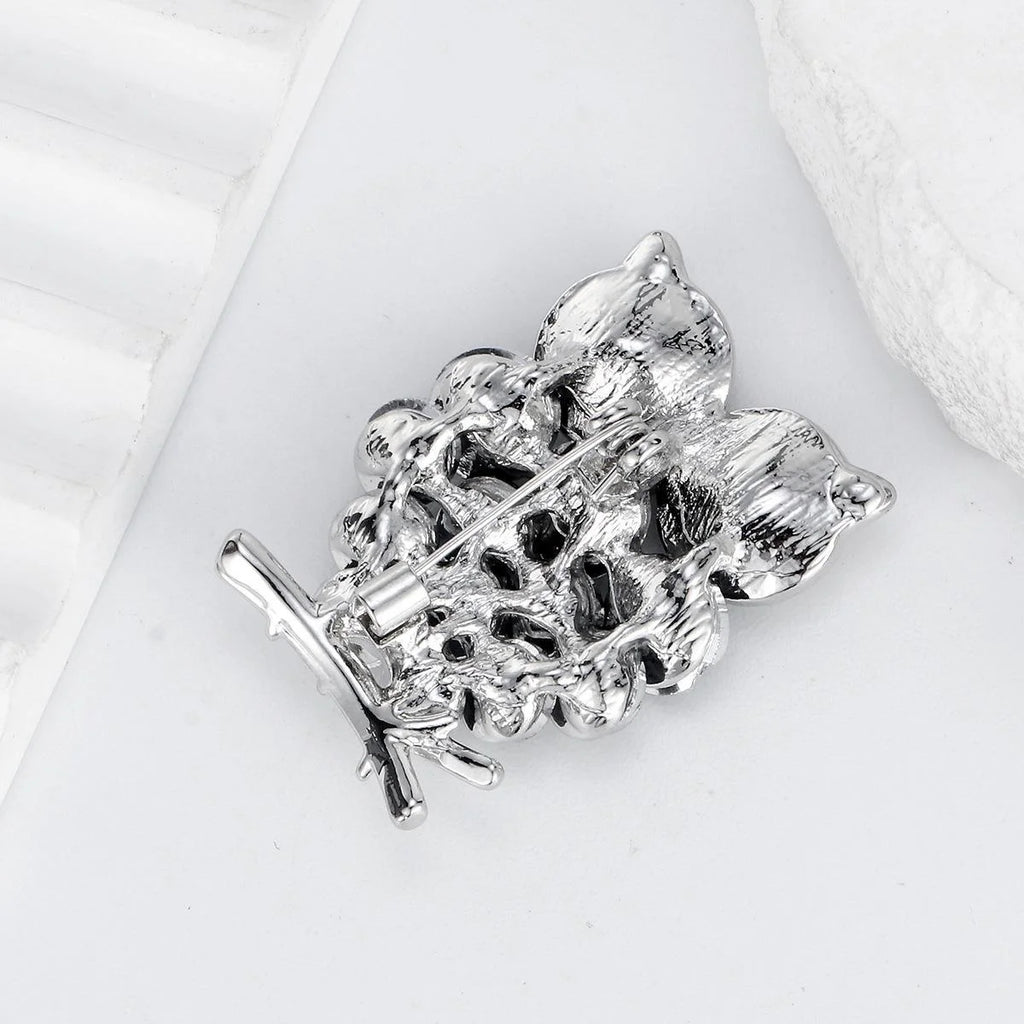Cute Luxury Owl Rhinestone Brooch With Blue Crystal Body, Vintage Alloy Lapel Pin Suit Accessory Gift