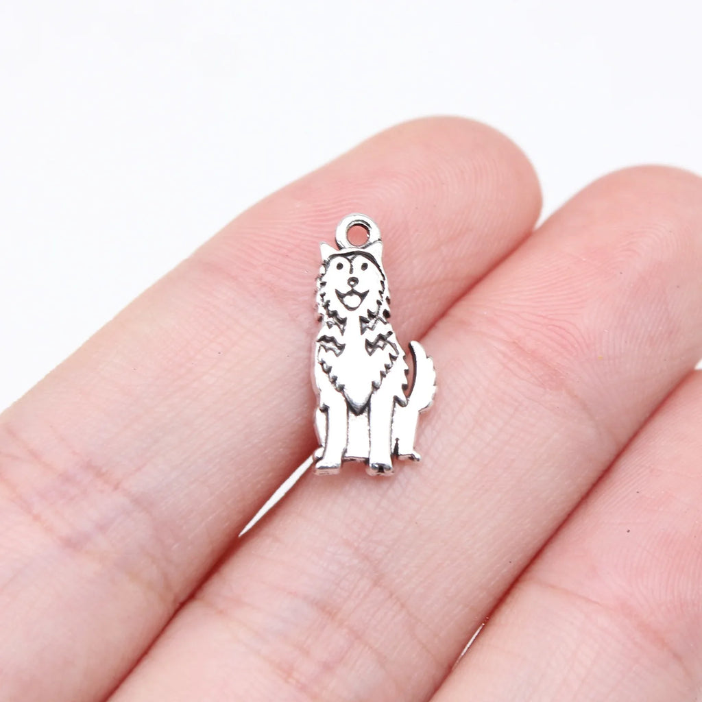 17x8mm 0.84g Antique Silver Tone Zinc Alloy Husky Dog Charm Pendant for DIY Pet Jewelry Making