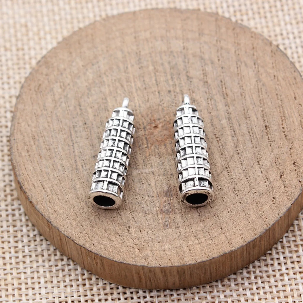 25x7mm 2.5g Antique Silver Zinc Alloy Leaning Tower of Pisa Charm Pendant for DIY Travel Jewelry