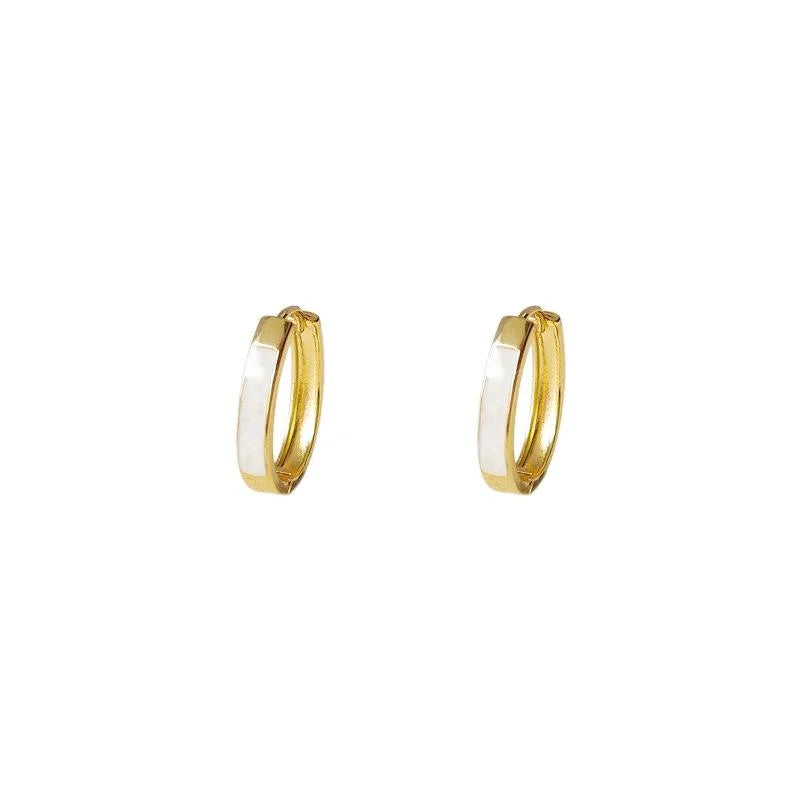 White Oval Crushed Shell Drop Earrings Copper Enamel Hoop Minimalist Korean Style Jewelry
