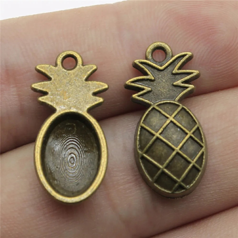 24x12mm 2.1g Multicolor Zinc Alloy Pineapple Charm Pendant for Fruit Theme Bracelet Necklace DIY