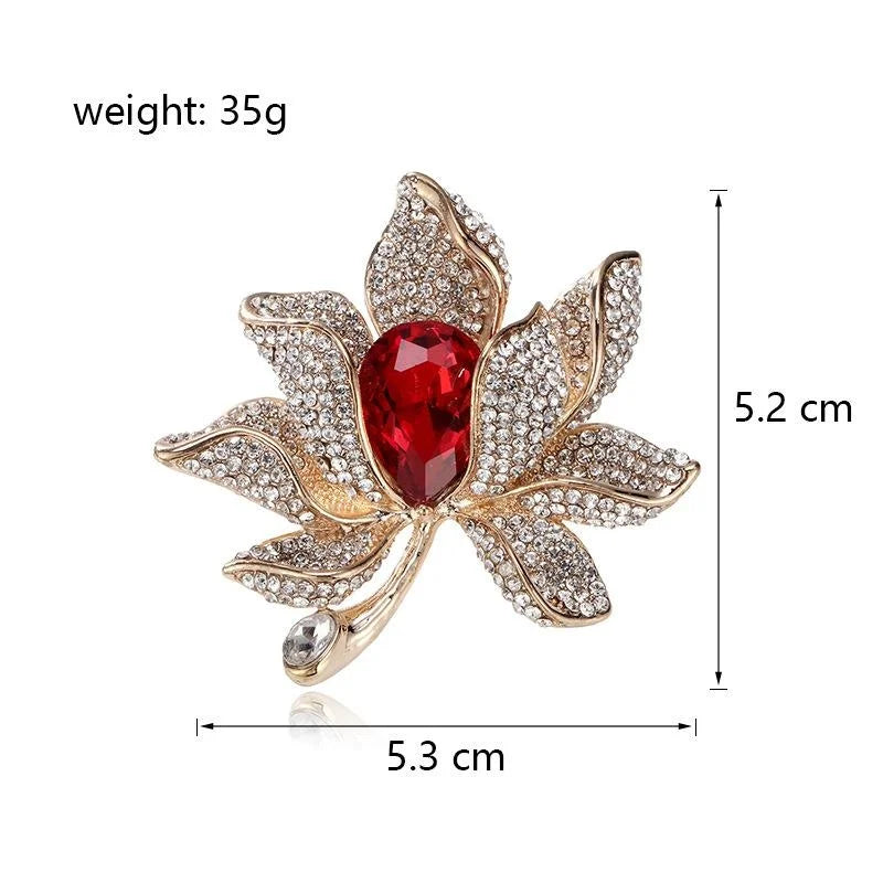 Elegant Rhinestone Lotus Flower Brooch With Blue Crystal Center, Women's Luxury Lapel Pin Corsage Gift