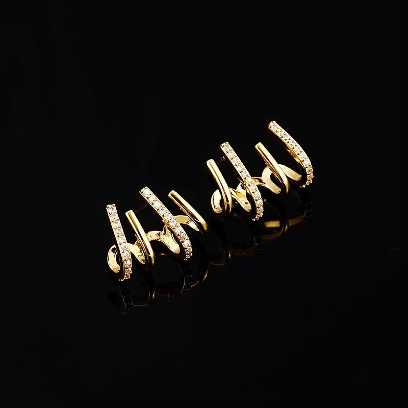 Elegant Spiral Multi Hoop Ear Cuff Alloy Rhinestone Stud & Clip On No Piercing Statement Earrings