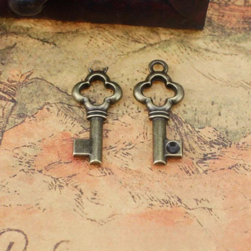 25x10MM Antique Silver Zinc Alloy Flower Key Charm Pendant for DIY Necklace Bracelet Jewelry Making