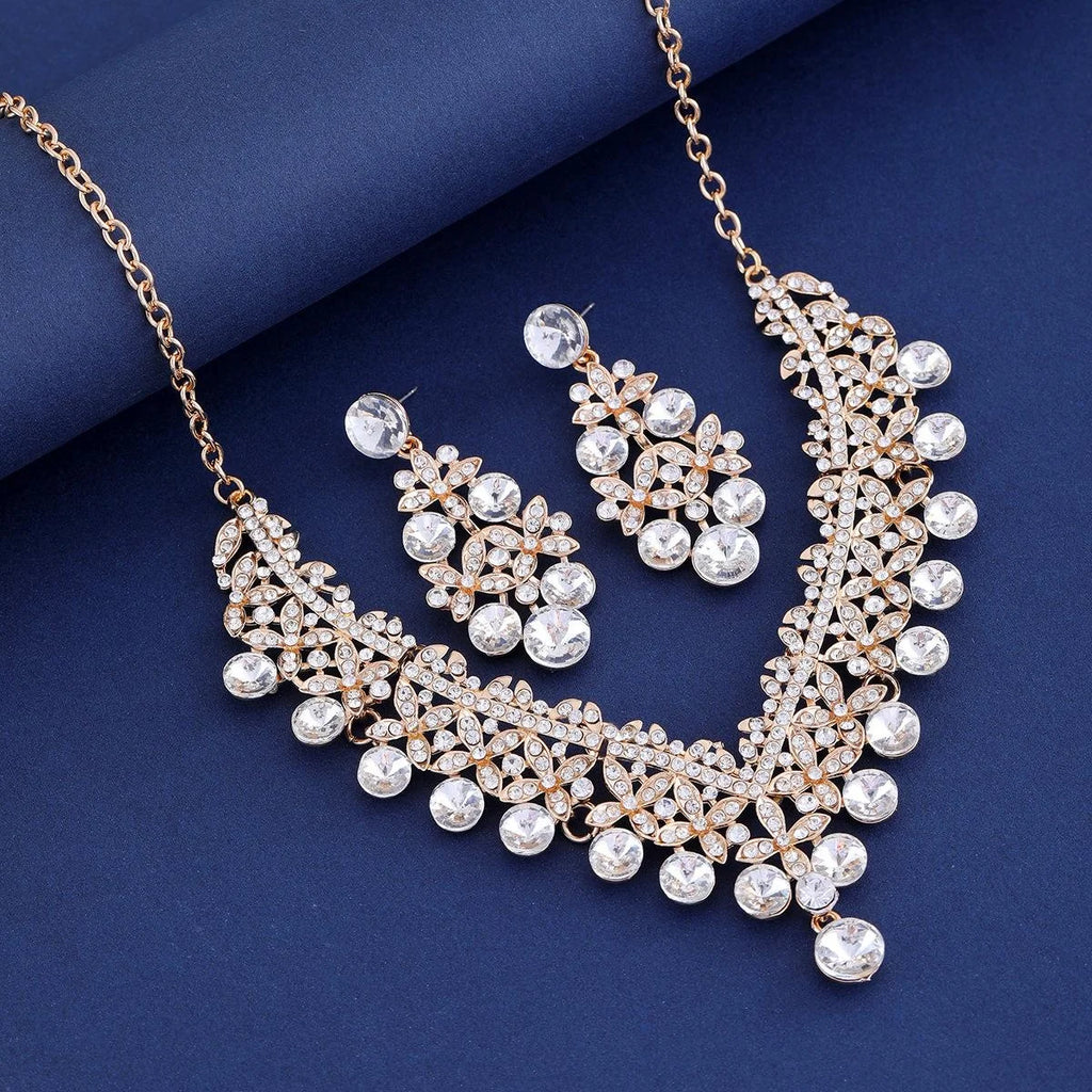 Luxury Red Crystal Rhinestone Alloy Necklace And Earrings Jewelry Set, Elegant Bridal Jewelry For Wedding Banquet