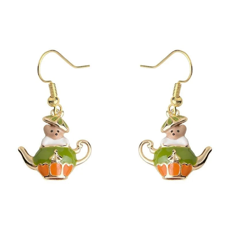 Cute Enamel Painted Squirrel Copper Drop Earrings Forest Style Designer Animal Jewelry