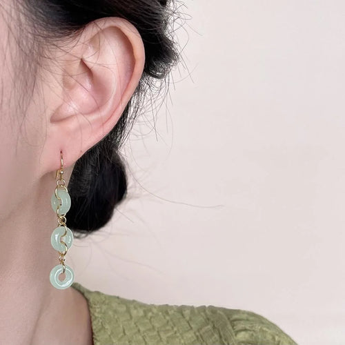 New Chinese Style Handmade Peace Buckle Tassel Drop Earrings With Glass Crystal Geometric Design